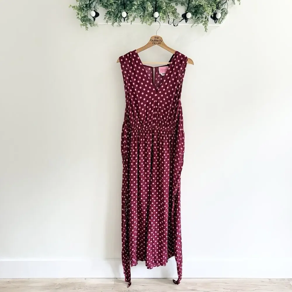 Kate Spade lia dot Red/pink Polka Dot Jumpsuit Sleeveless Tie Waist Size 12 Z537